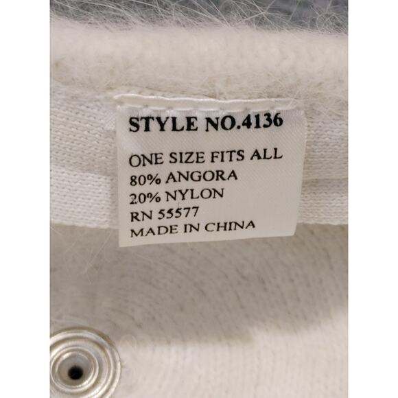 Womens Holiday Winter Hat Trim Angora Nylon Blend White OSFA